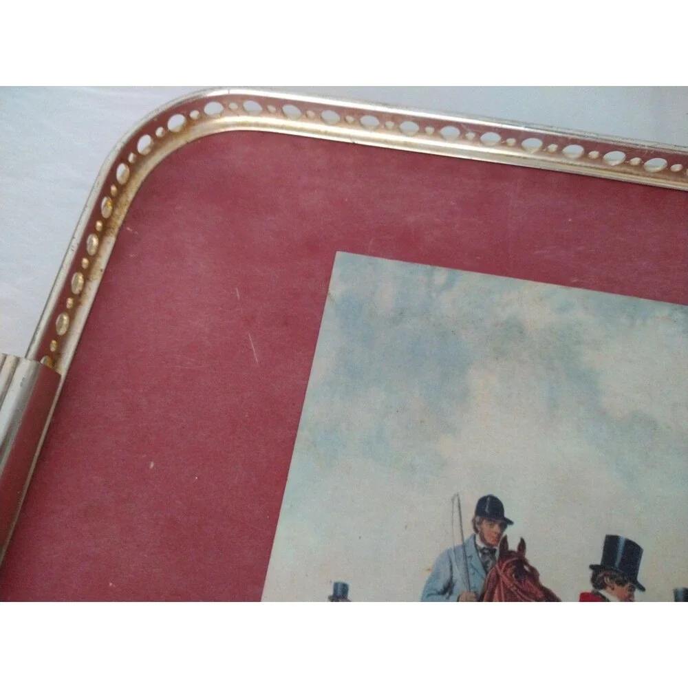 VTG Wood Serving Tray English Fox Hunt Scene Equestrian Hound Horse Pimpernel